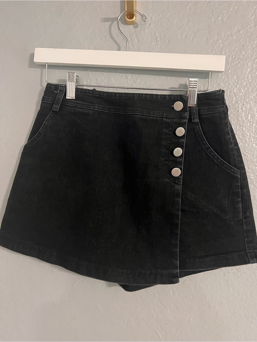 Wild Honey Black Denim Button-Front Mini Skort